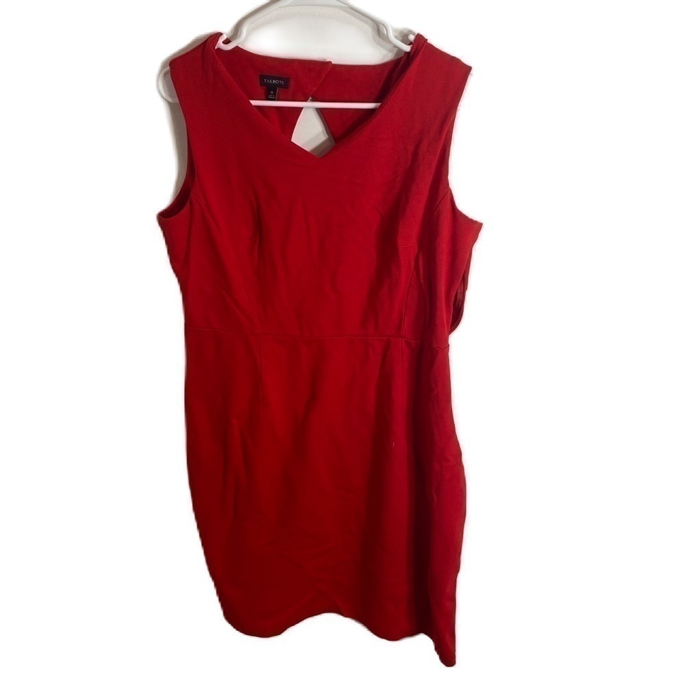 Talbots Red Sheath Dress Sz 12 Keyhole Back Midi Sleeveless